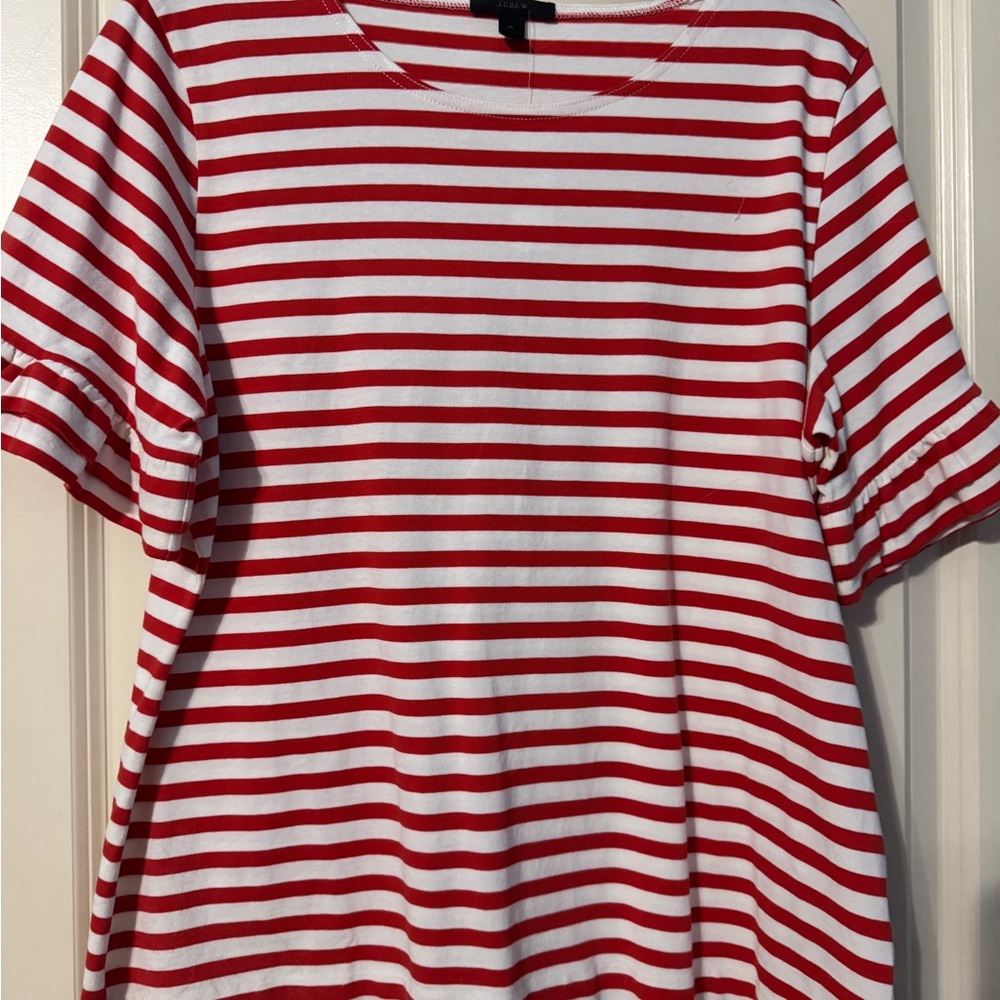 J. Crew Red and White Boxy Short Sleeve T-Shirt